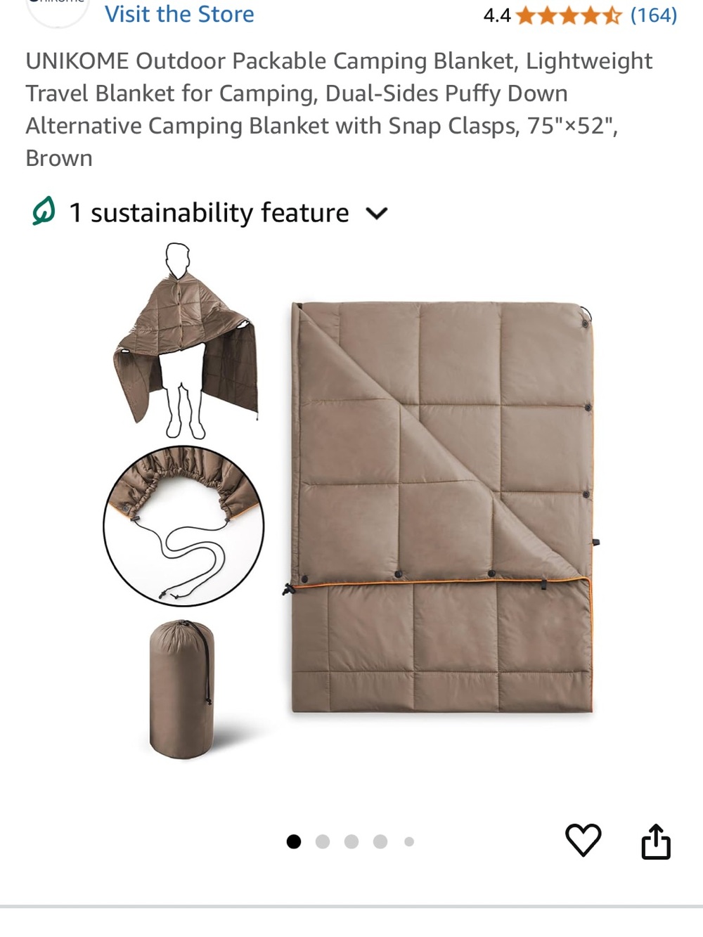 Brown Packable Outdoor Camping Blanket